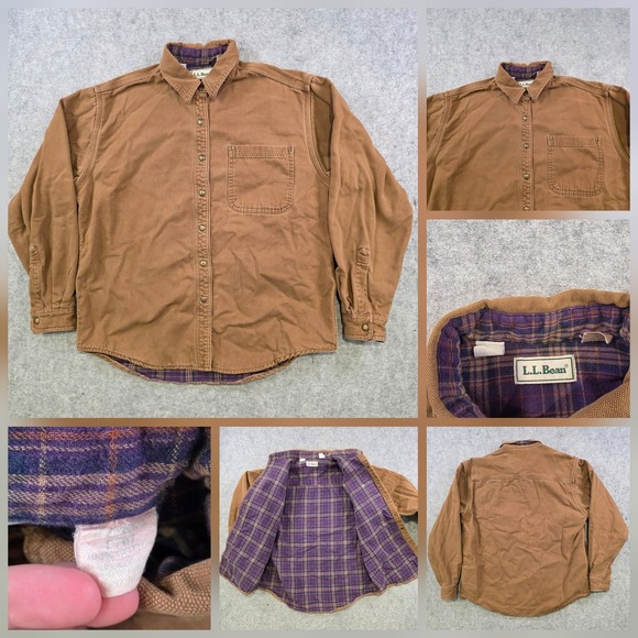 L.L. Bean Other - VTG LL Bean Shirt Jacket Mens Small? Brown Canvas Plaid Flannel Lined Workwear